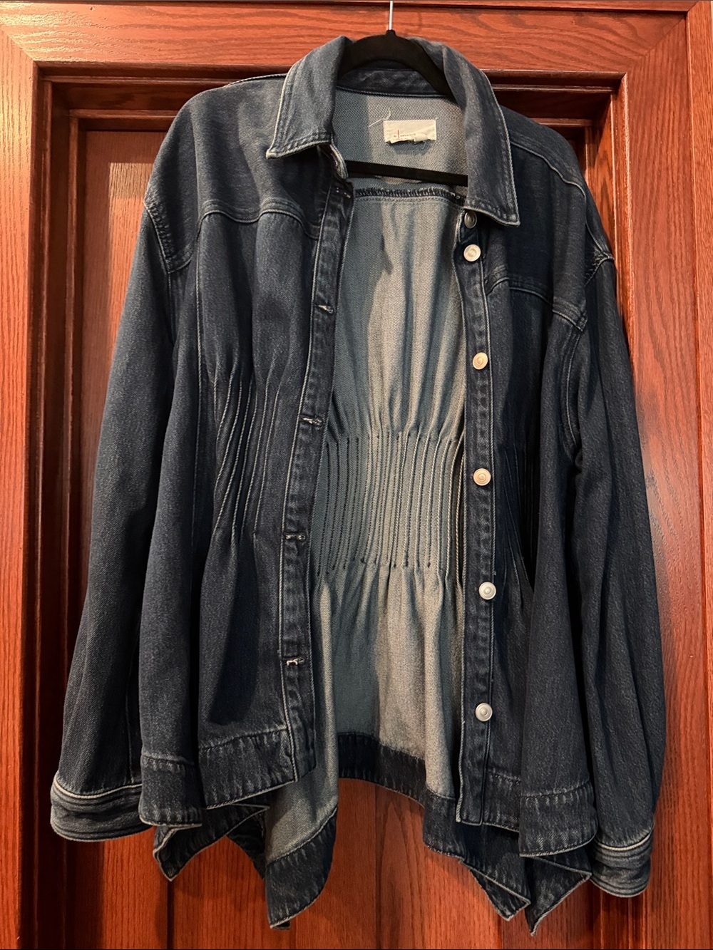 Anthropologie Dark Blue Denim Button-Front Jacket